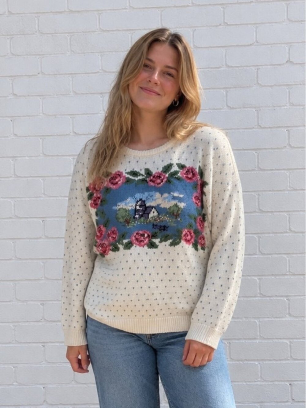 Vintage Northern Isles Womens Medium Hand Knit Cottagecore Graphic Sweater 90s
